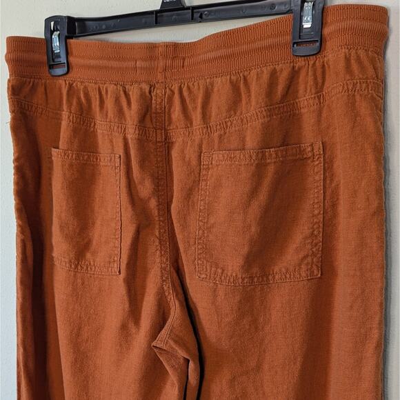 M&S Collection Rust Orange Flax Linen Drawstring Wide Leg Pants Size 14 Short - Picture 4 of 8